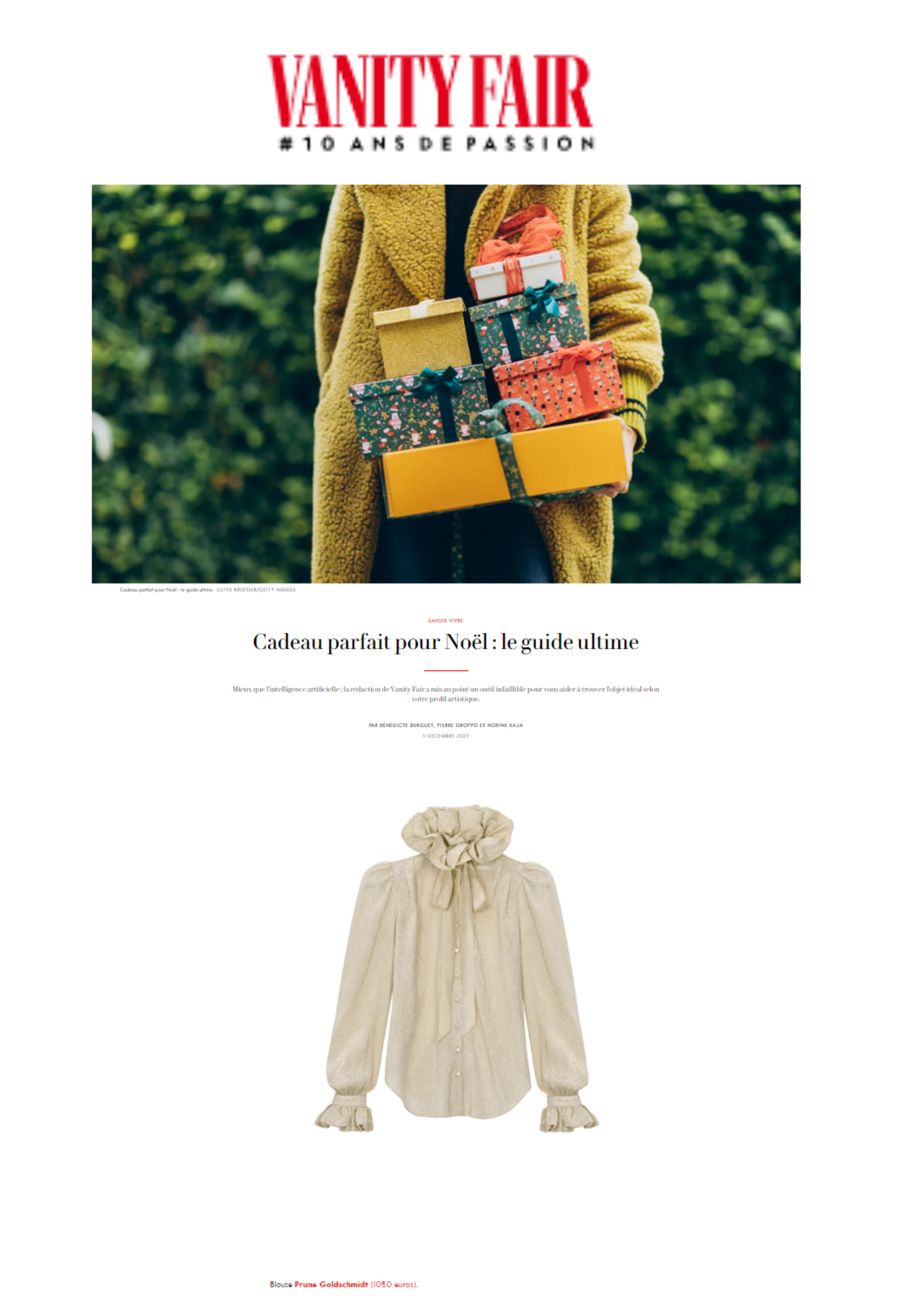 VANITY FAIR - "Cadeau parfait pour Noël : le guide ultime