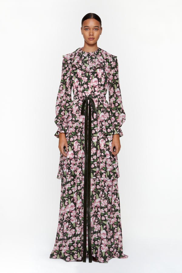 BINE - Longue robe en soie à volants - prunegoldschmidt