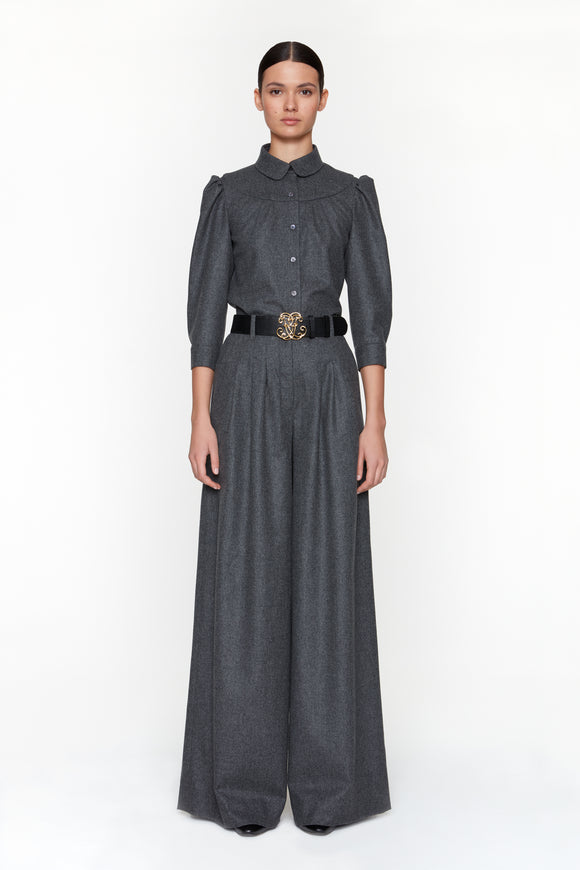 SONIA - Pantalon gris en laine à plis - prunegoldschmidt