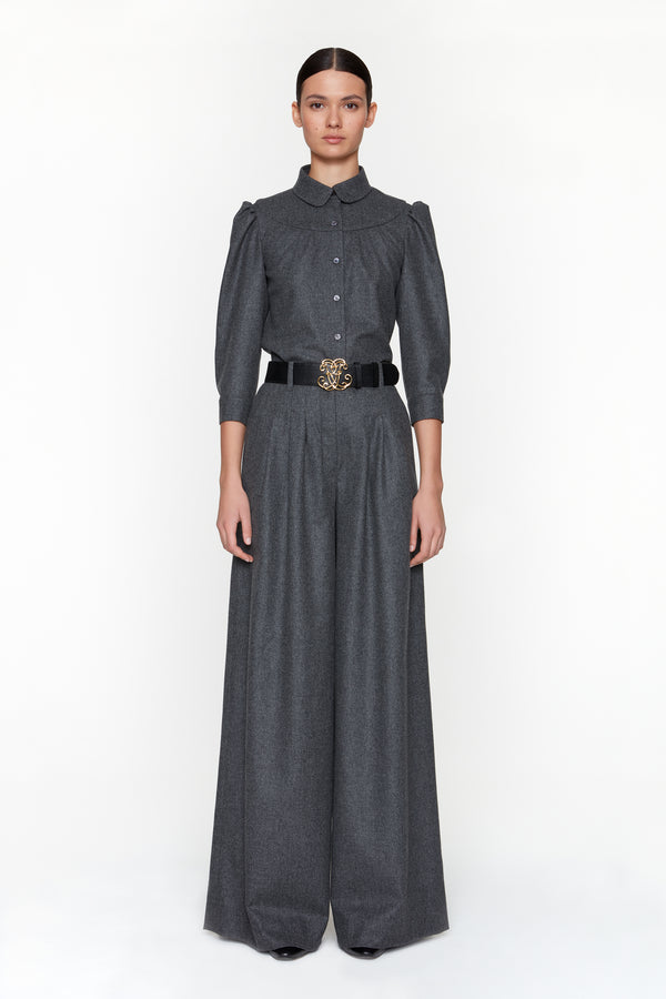 SONIA - Pantalon gris en laine à plis - prunegoldschmidt