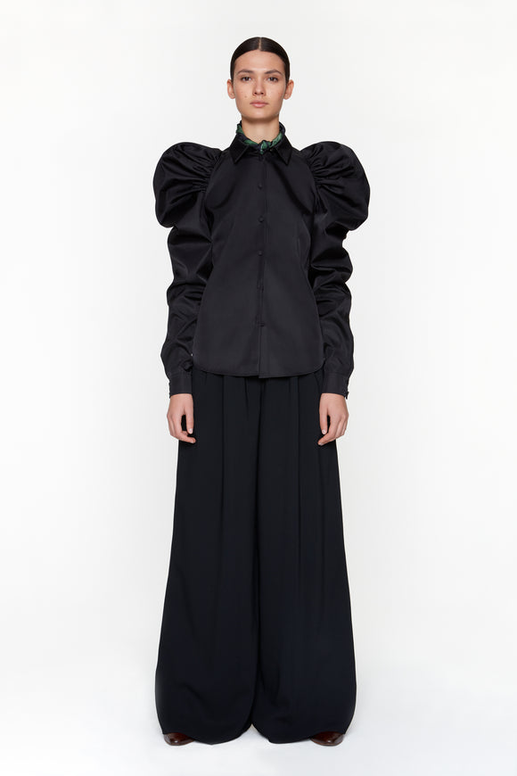 SONIA - Pantalon noir en viscose à plis - prunegoldschmidt