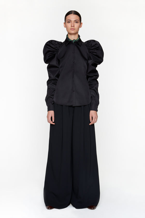 SONIA - Pantalon noir en viscose à plis - prunegoldschmidt