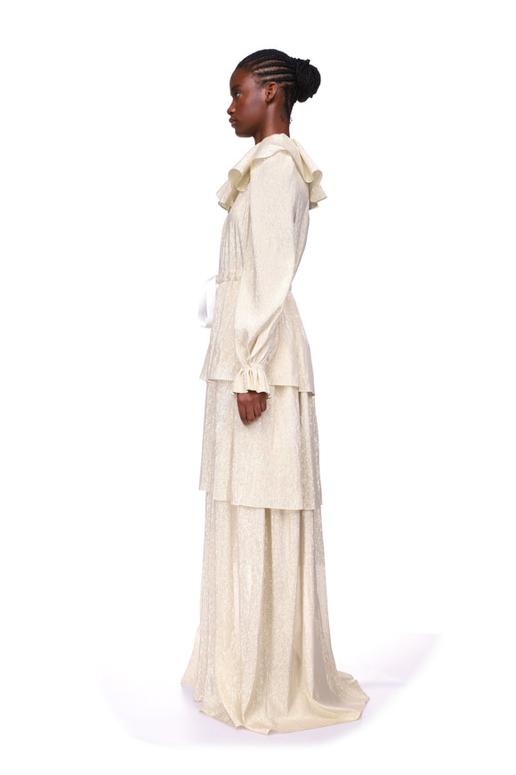BINE - Longue robe en soie à volants - prunegoldschmidt