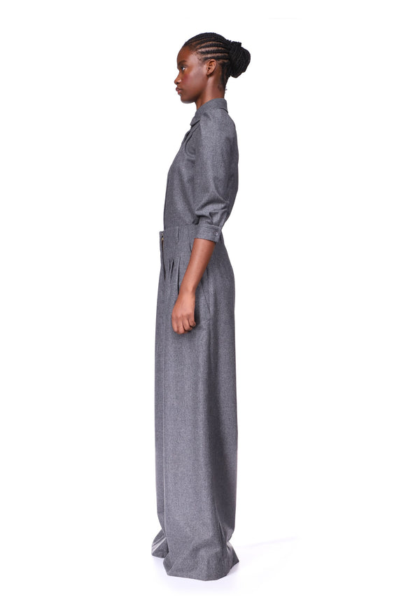 SONIA - Pantalon gris en laine à plis - prunegoldschmidt