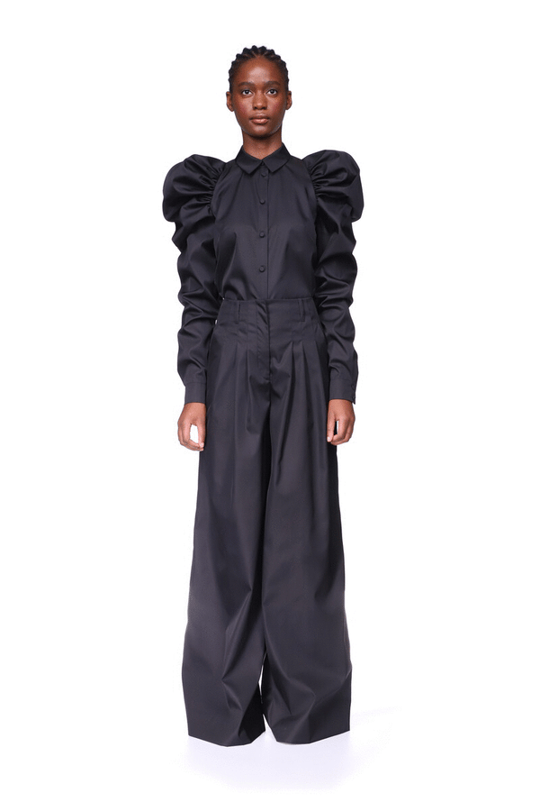 SONIA - Pantalon noir en viscose à plis - prunegoldschmidt