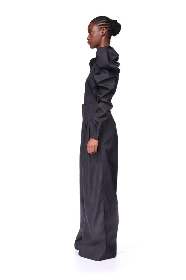 SONIA - Pantalon noir en viscose à plis - prunegoldschmidt