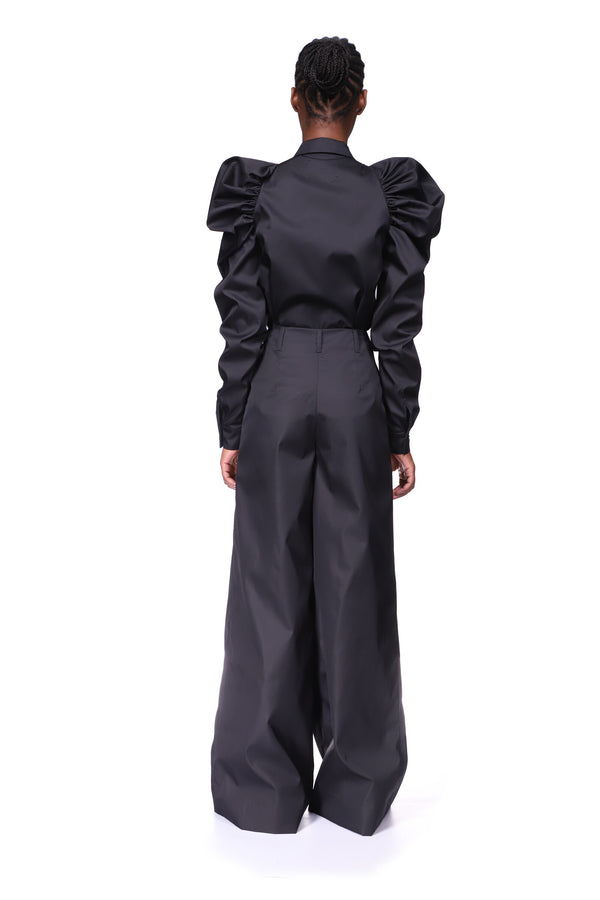 SONIA - Pantalon noir en viscose à plis - prunegoldschmidt